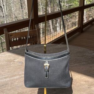 VTG Etienne Aigner Black Linen Shoulder Bag with Gold Accent